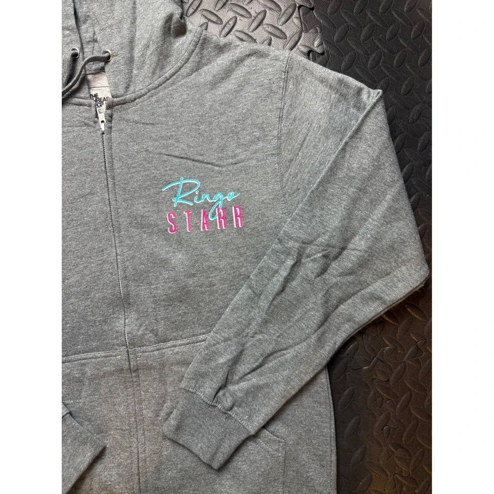Ringo Starr Tour 2022 Zip Up‎ Hoodie Gray Neon Graphic Concert Merch Mens Small